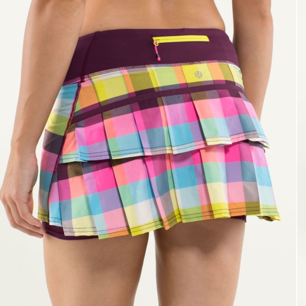 Lululemon Pace Setter Skirt Multicolor Plaid Purple Waistband Size 4 -perfect